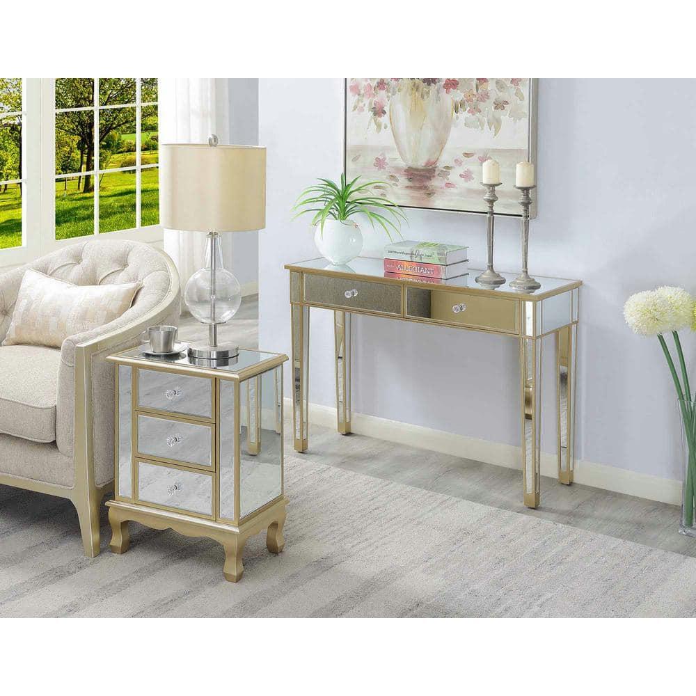 Convenience Concepts Gold Coast Mirrored 2 Drawer Desk, Console, Vanity, Champagne/Mirror