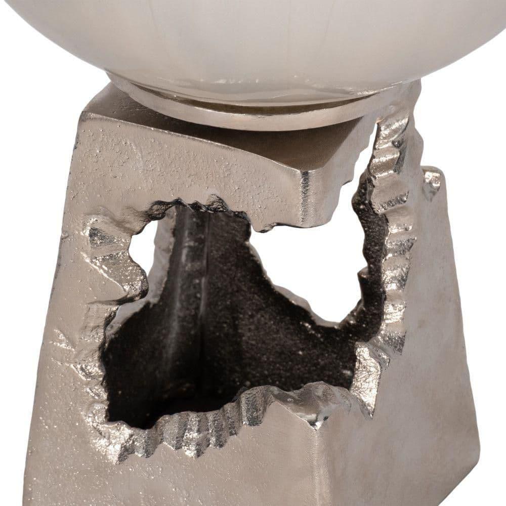 Glass, 19"h Vase with  Metal Base, Pearl White