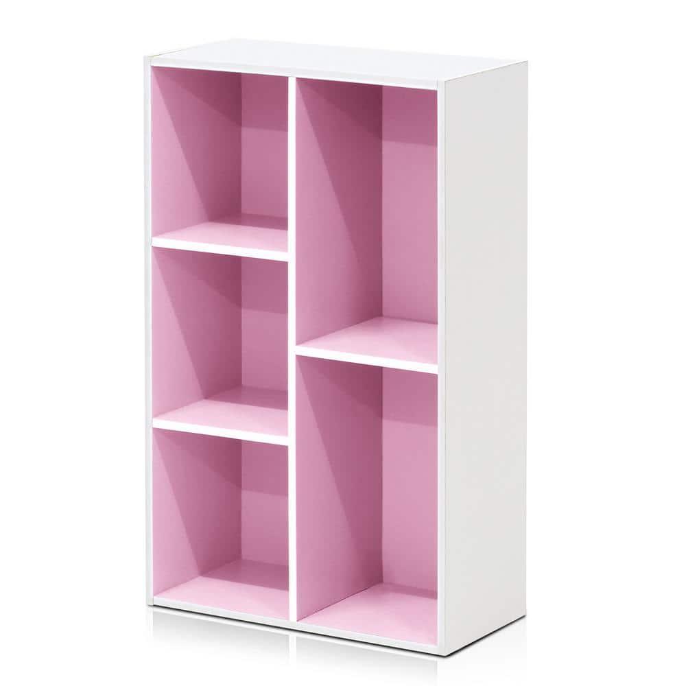 Furinno 5-Cube Reversible Open Storage Bookcase Toy Storage Cabinet Organizer,White/Pink