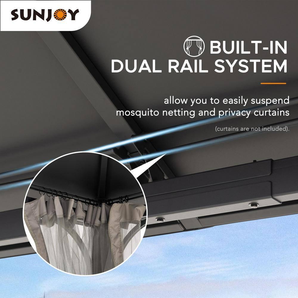 Sunjoy Sunjoy Hardtop Gazebo 12 x 16 ft. Outdoor Gazebo, Heavy Duty Steel Frame Gazebo, Double Tiered Metal Gazebo with Ceiling Hook and Removable Netting Sidewalls