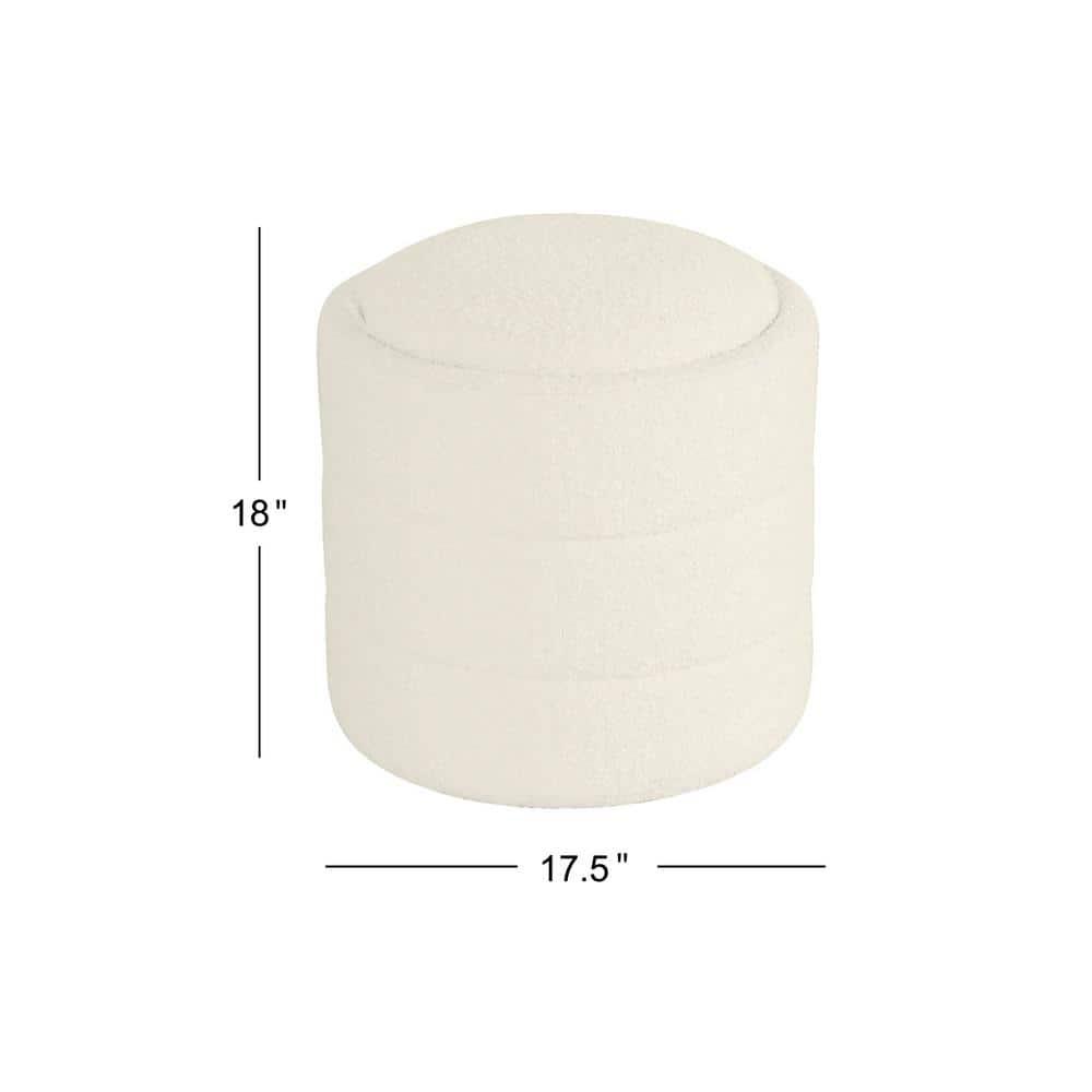 Storage Round Ottoman Cream Boucle - HomePop: Footrest, Vanity Seating, No Assembly Required