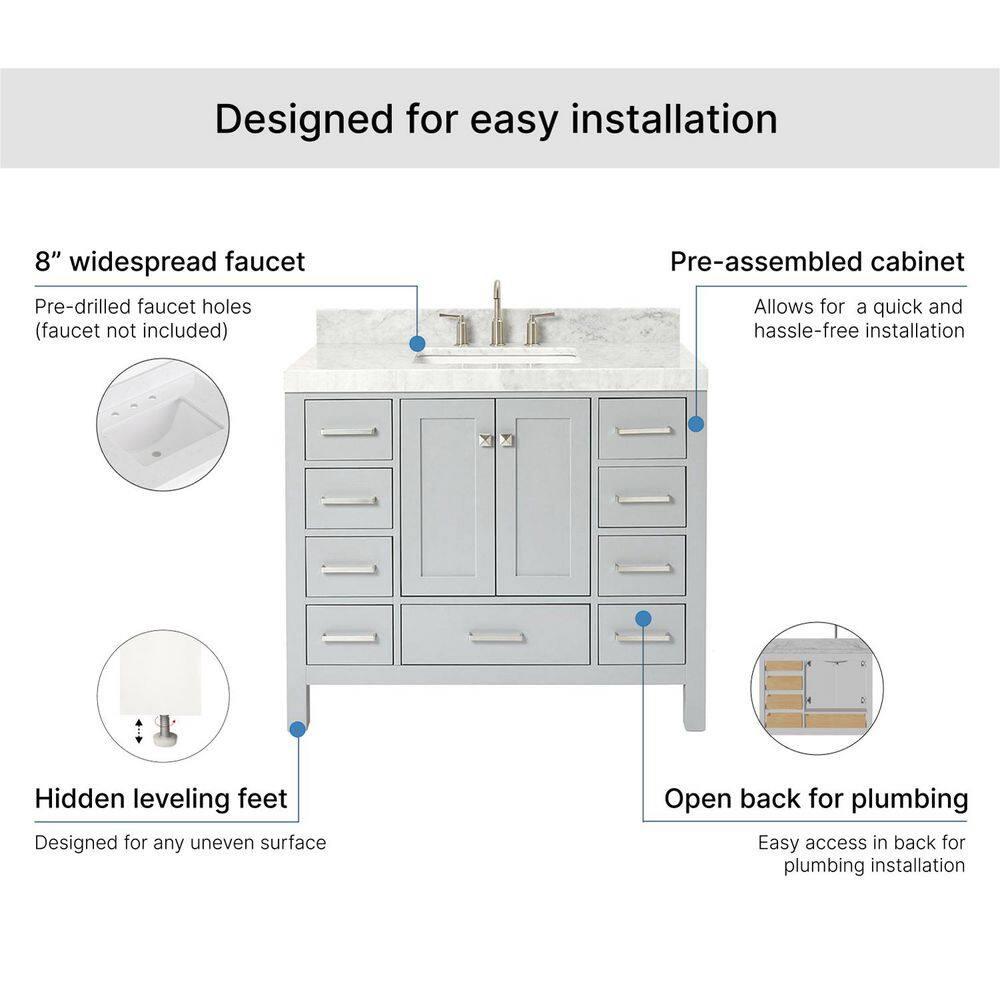 Cambridge 42'' Single Bathroom Vanity with Carrara Marble Top