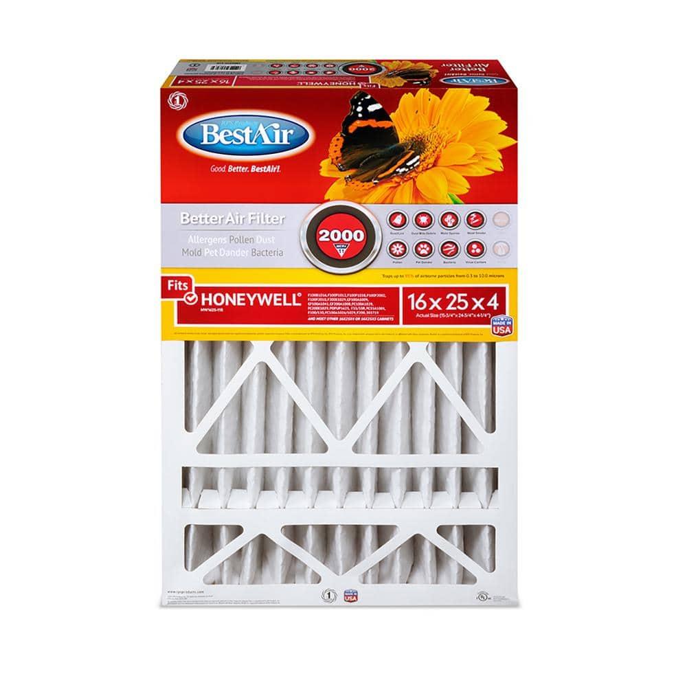 BestAir 3pk Honeywell 16X25X4 Replacement Air Furnace Filter Merv 11: Electrostatic, Captures Dust & Pollen, MERV 11