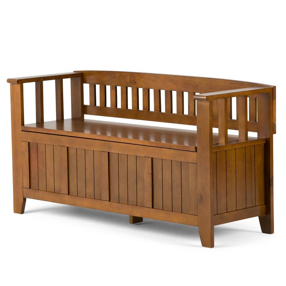 Simpli Home Acadian Solid Wood Entryway Storage Bench with Lift-Top Lid and Dual Compartments