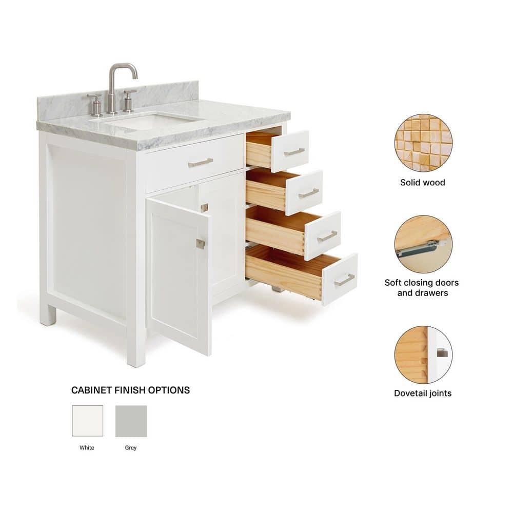 Ariel H036slcqrvo Bristol 36" Free Standing Single Basin Vanity Set - White