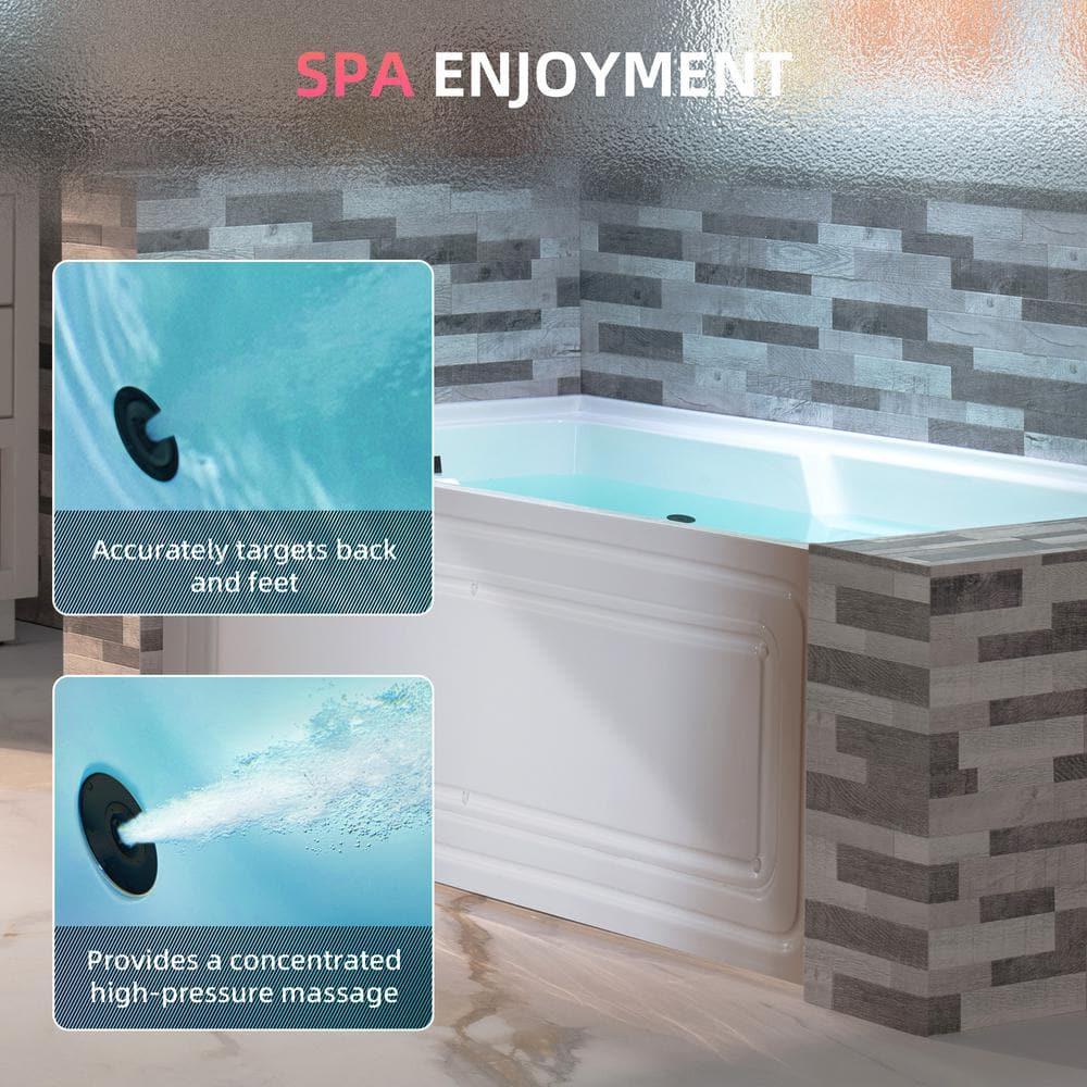 60" x 30" Whirlpool Heated Rectangular Alcove Acrylic Bathtub with Chrome/Matte Black Drain and Overflow