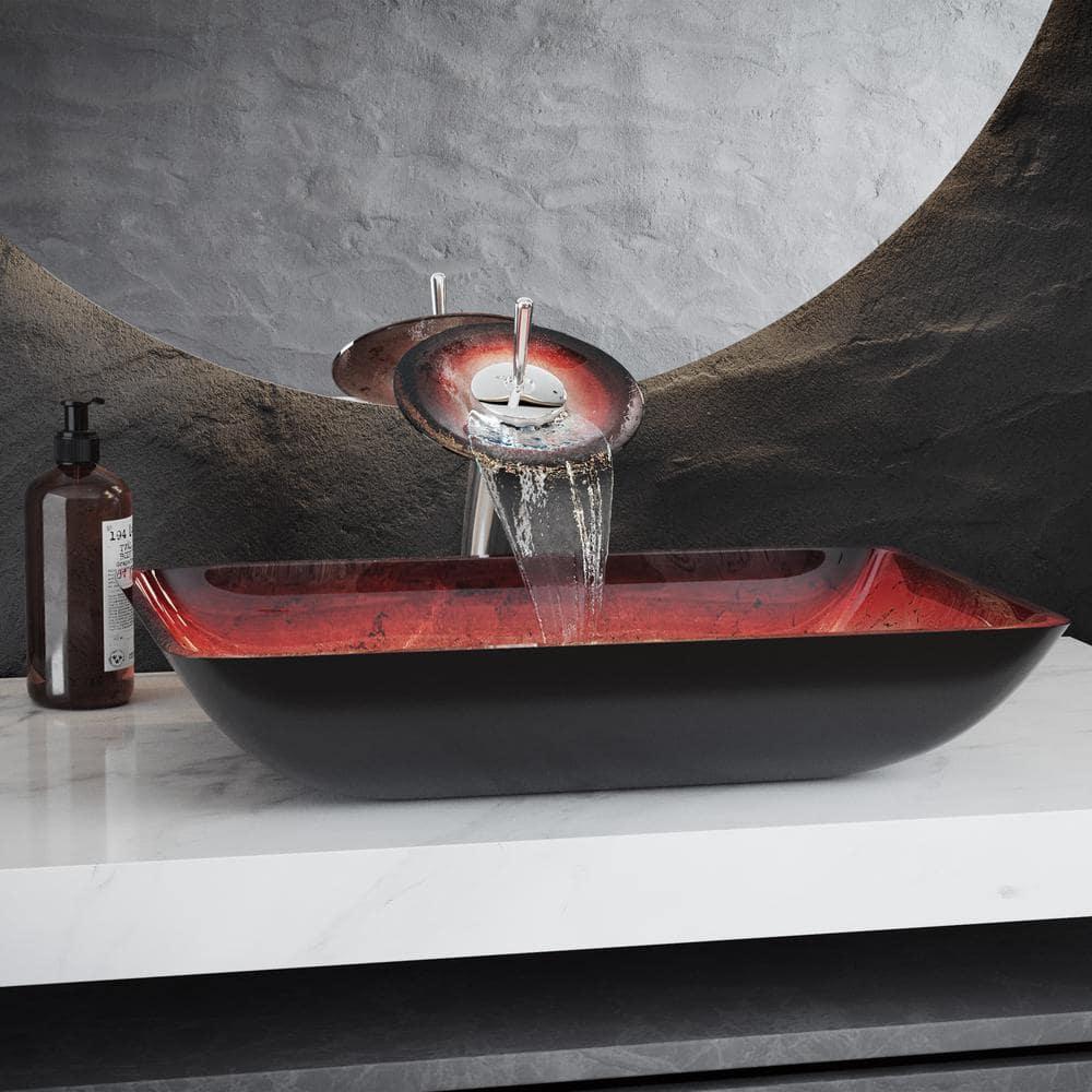 Cascade Rectangular Glass Vessel Sink with Faucet