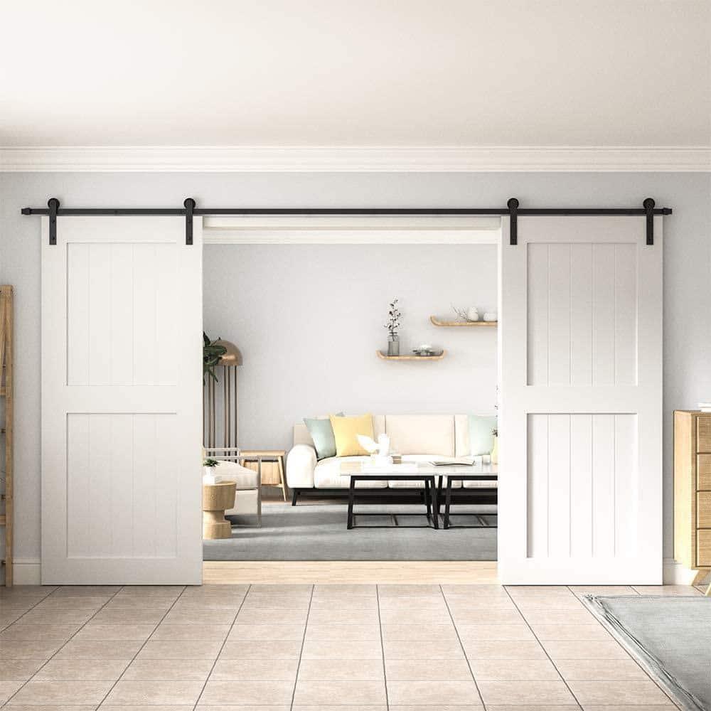 LAZ Black Steel Double Door Barn Door Hardware Kit Standard Double (NOT INCLUDE DOORS)