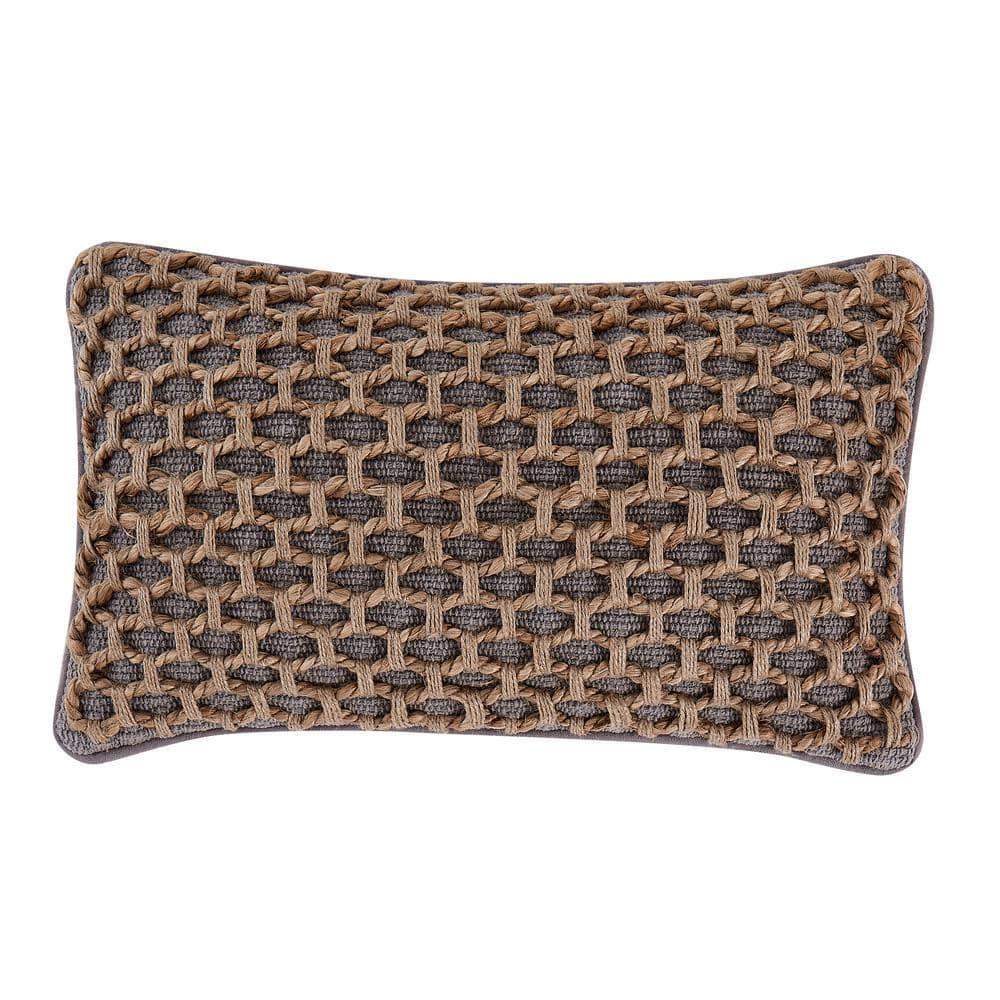 Coastal Brown and Gray Jute Accent Pillow with Rope Trim