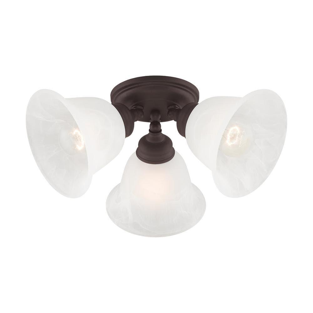 3 Light Bronze Ceiling Light fixture with White Alabaster Glass Shade