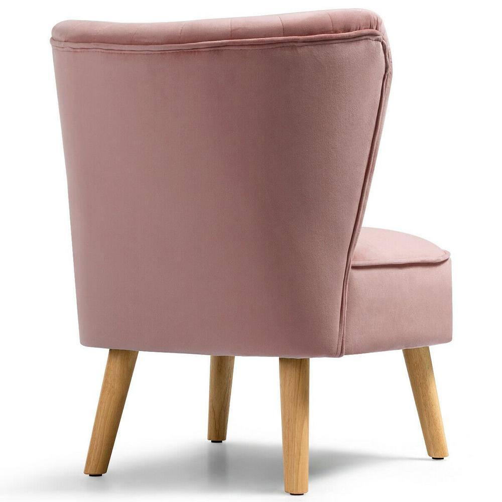 Costway Armless Accent Chair Modern Velvet Leisure Chair Single Upholstered Pink