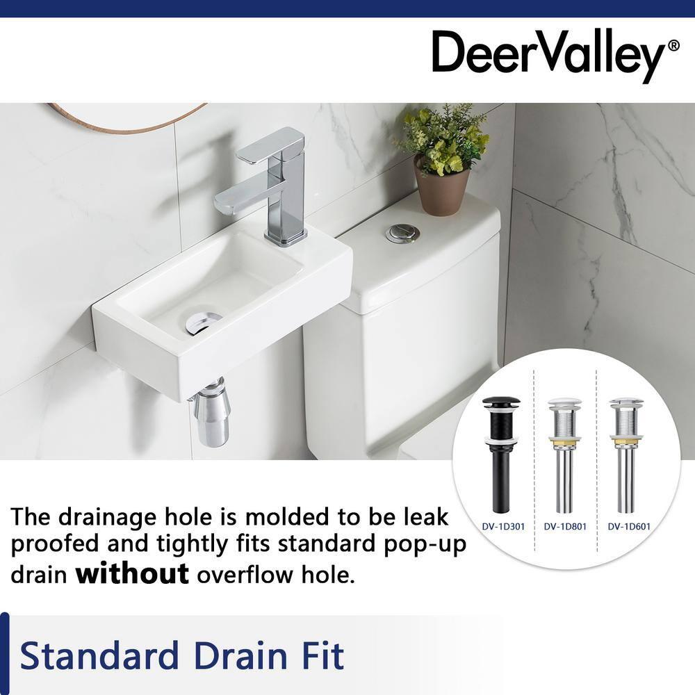 DeerValley DV-1V081R White Ceramic Rectangular 7'' Wall Mount Bathroom Sink