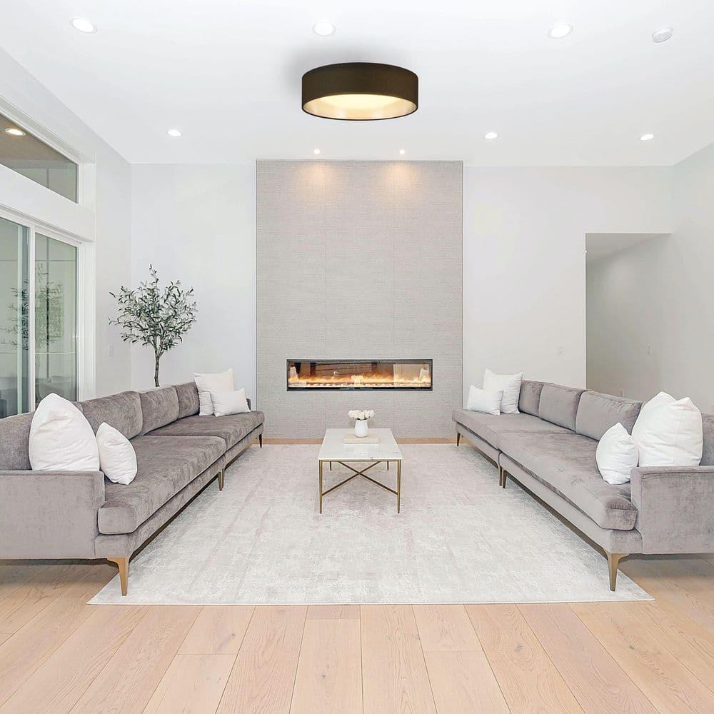 Orme - 16" LED Flush Mount Ceiling Lighting - Black Exterior/Gold Interior Fabric Shade with Acrylic Diffuser