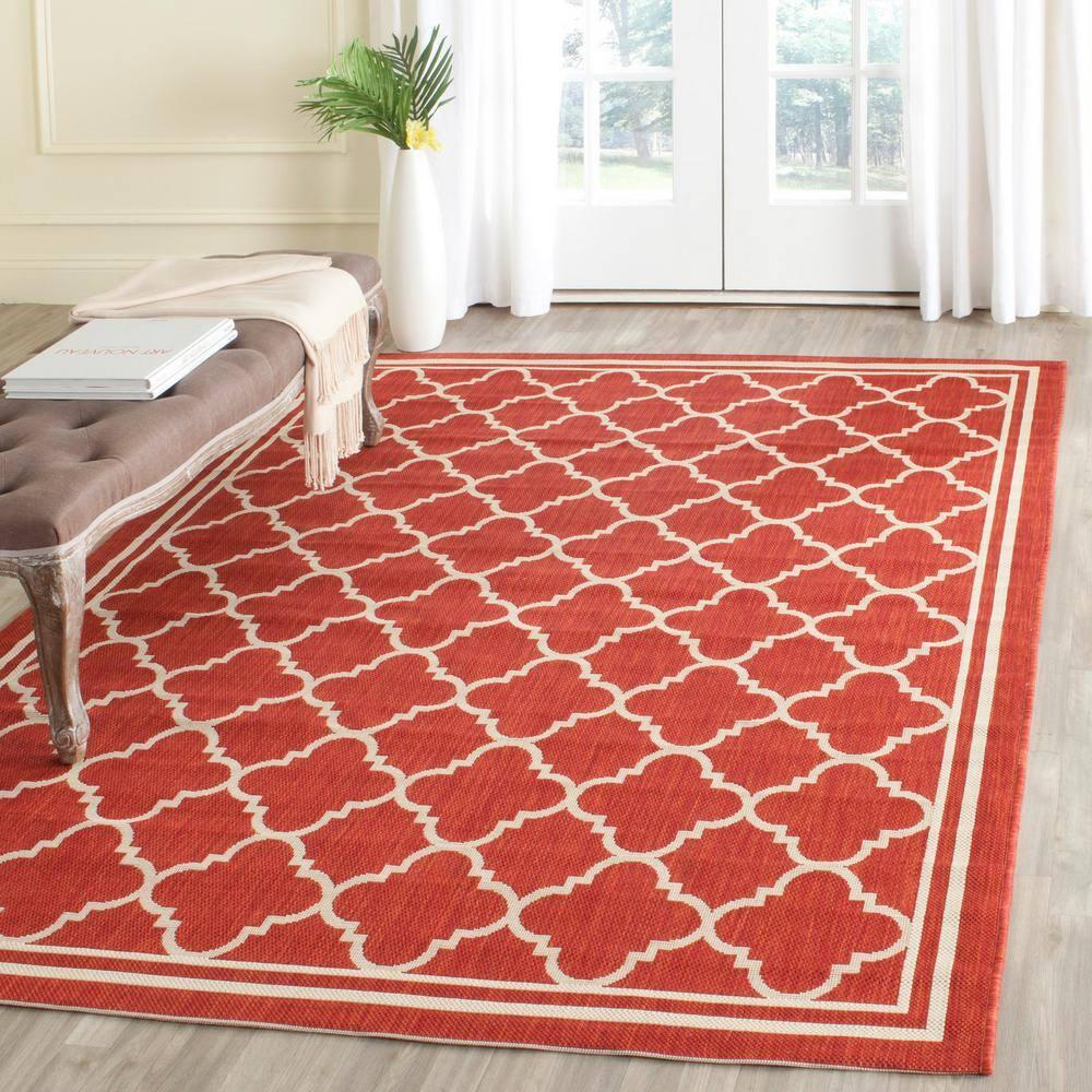 Courtyard CY6918 Power Loomed Indoor/Outdoor Area Rug - Red/Bone - 8'x11' - Safavieh.