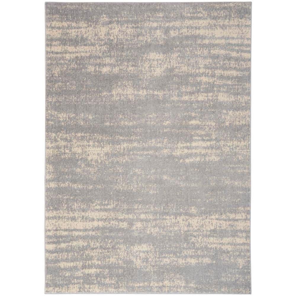Nourison Essentials Abstract Low Pile Indoor Outdoor Area Rug 4' x 6' Grey/Beige