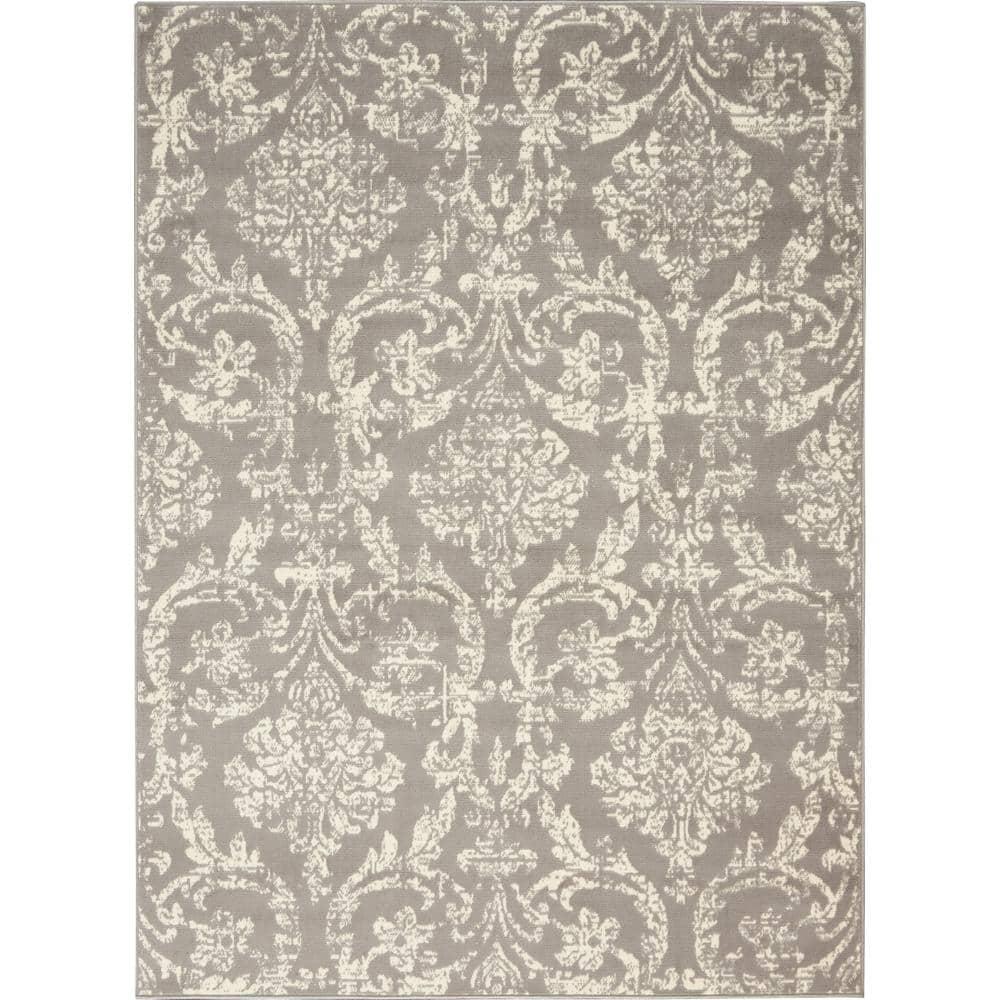 Nourison Jubilant 5'3" x 7'3" (5' x 7') Grey Area Rug Farmhouse Vintage Damask by Nourison