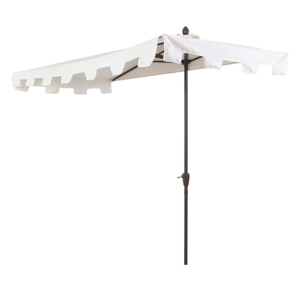 JONATHAN Y Sidney 9 ft. Classic MidCentury Rectangular Half Market Patio Umbrella with Crank, Wind Vent and UV Protection in Cream/White
