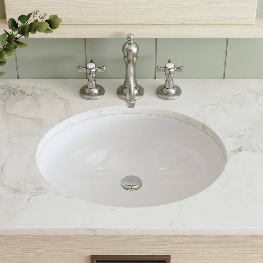 DeerValley Symmetry 19 1/2" X 16" Oval Vitreous China Undermount Bathroom Sink with Overflow