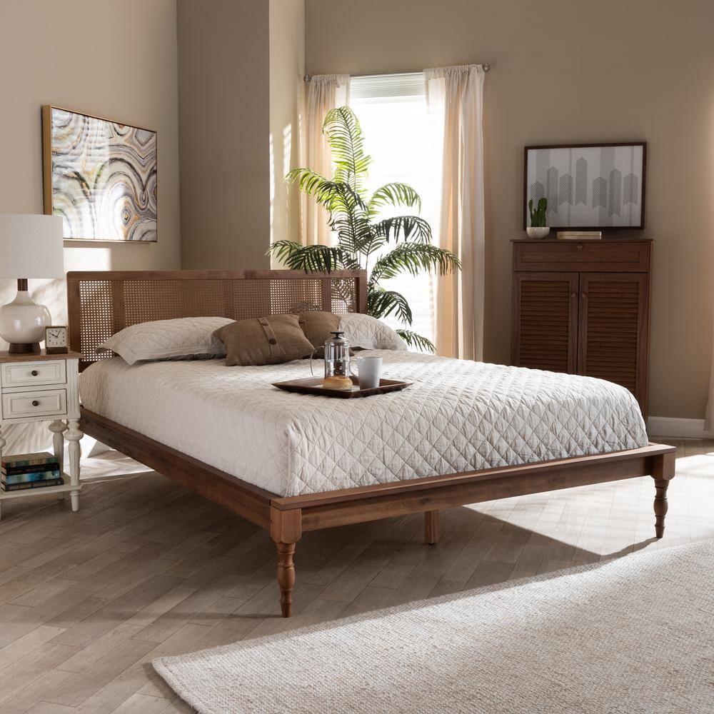Full Romy Wood Platform Bed Ash Walnut - Baxton Studio: Rubberwood & MDF Frame, No Box Spring Needed