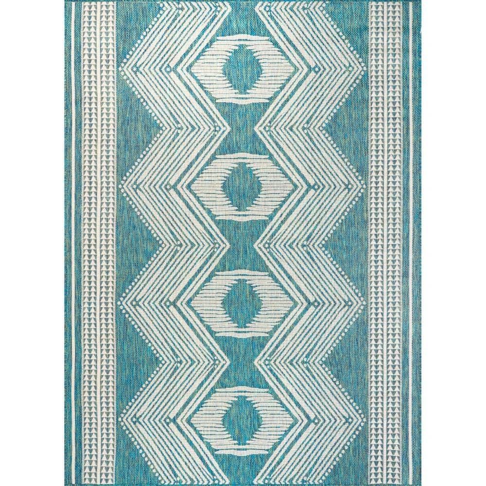 nuLOOM 5' x 8' Outdoor Geometric Area Rug, Stain Resistant, Weather Resistant, High Traffic, Patio, Balcony, Outside, Ranya Teal