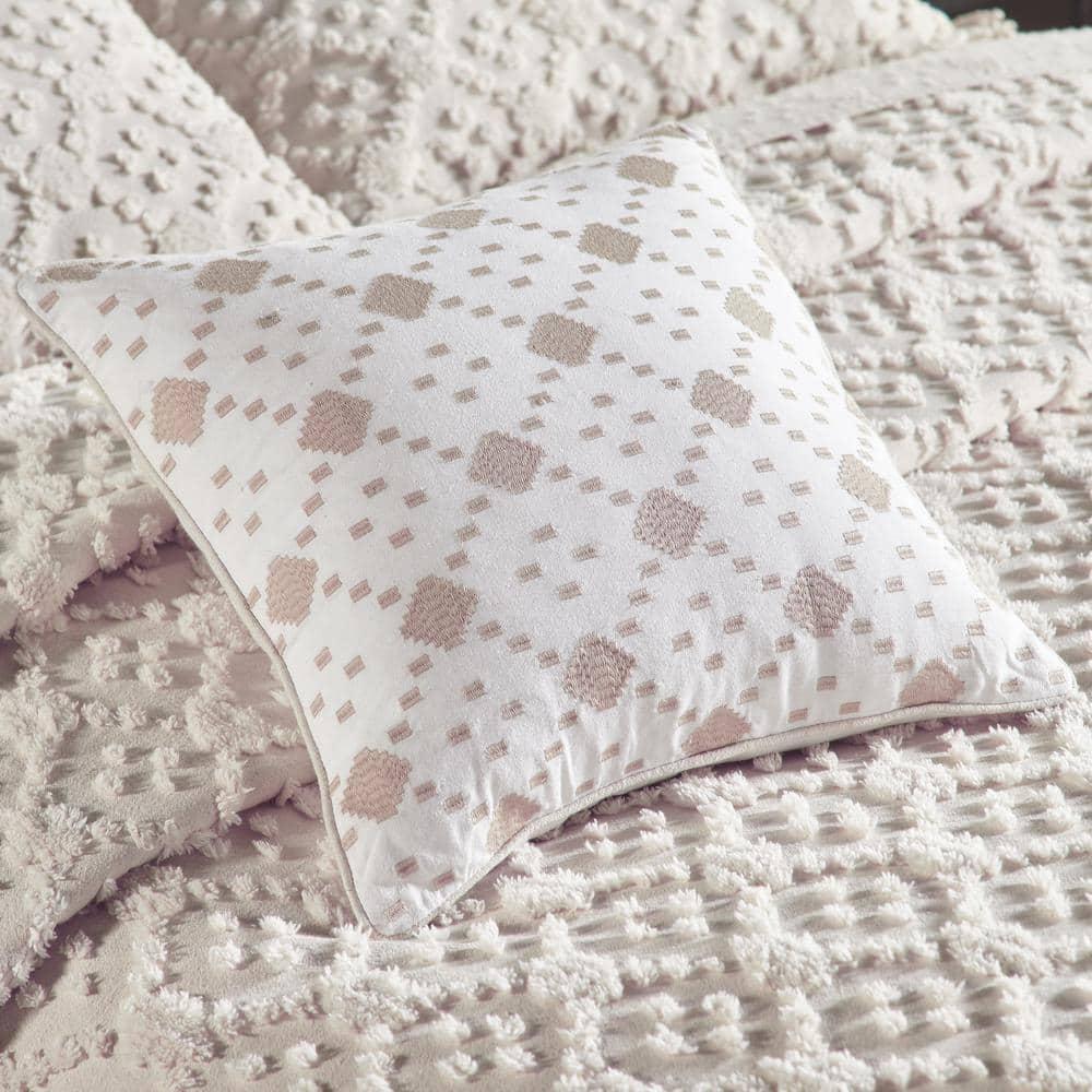 Better Trends Charleston Collection 100% Cotton Bedding sets, Machine Washable Soft and Breathable 4-piece Chenille Bedspread & Sham with Geometric Embroidery, All season