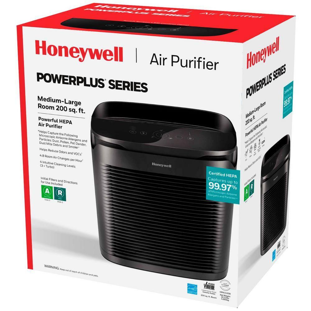 Honeywell Power Plus HEPA Air Purifier for Medium and Large Rooms Black: 4 Settings, 100-300 sq. ft., AHAM & Energy Star Certified