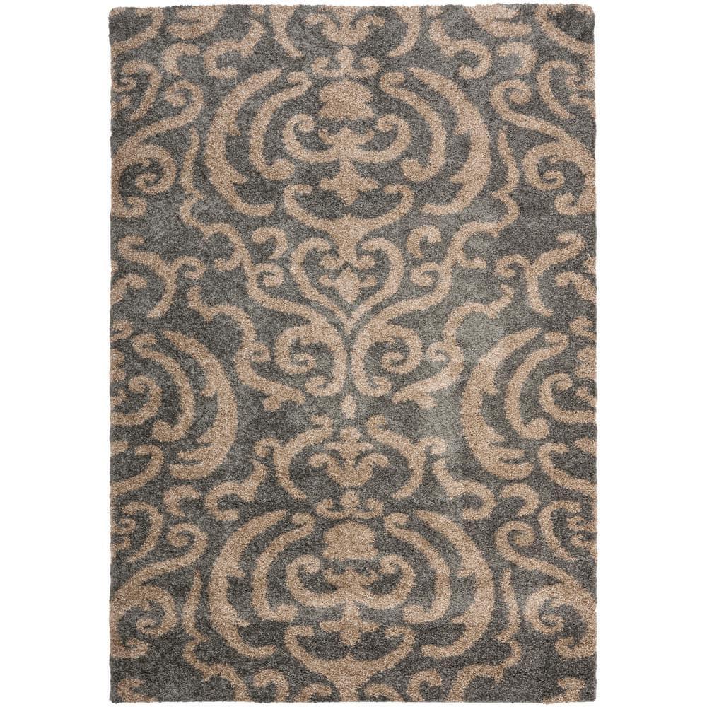 Florida Shag SG462 Power Loomed Indoor Area Rug - Grey/Beige - 4'x6' - Safavieh.