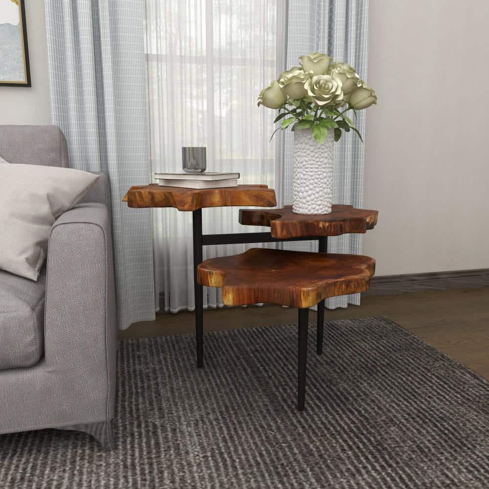 Rustic Teak Wood Accent Table Dark Brown - Olivia & May: Handcrafted, No Assembly Required