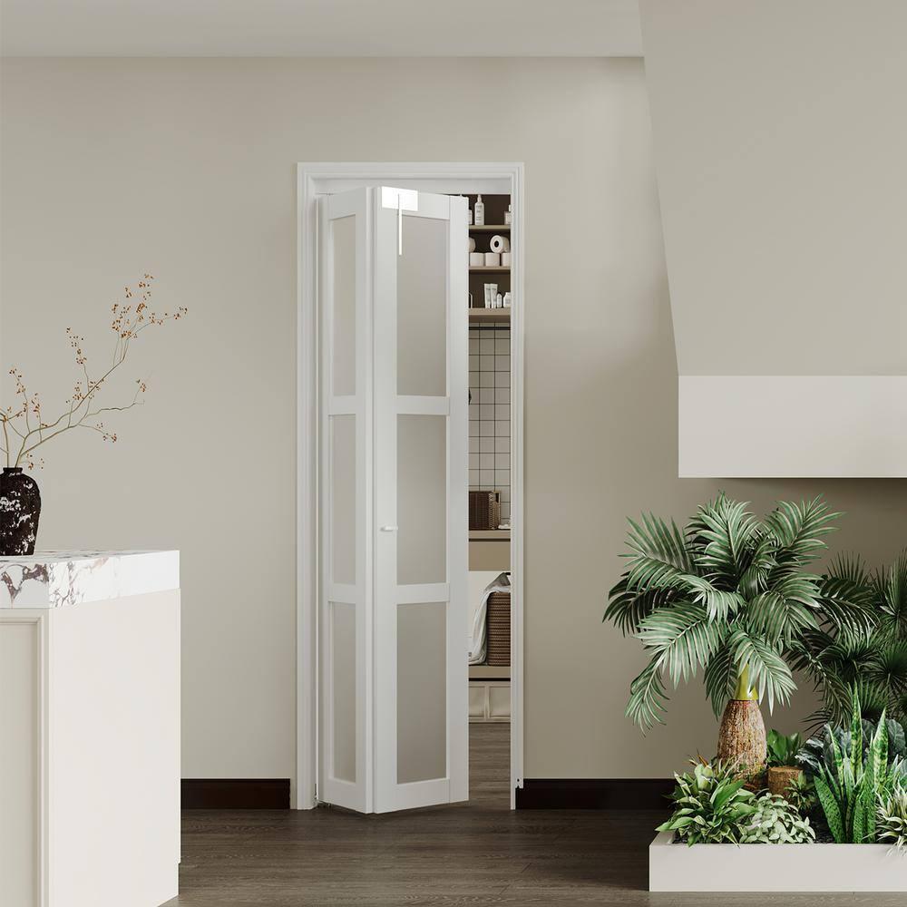 CHIC MODE 3-Lite Frosted Glass Solid Manufactured Wood Prefinished Bi-Fold Door