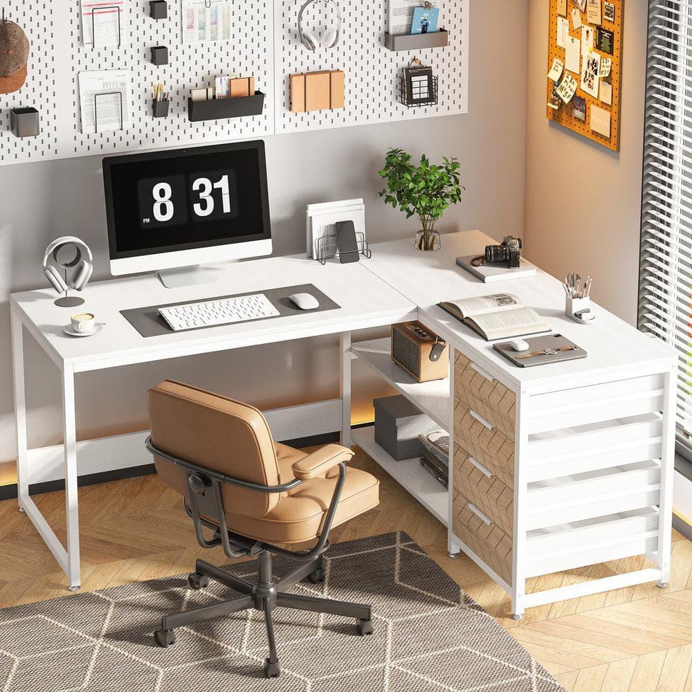 Tribesigns 59" L-Shaped Computer Desk, Reversible Corner Office Desk for Home Office, White