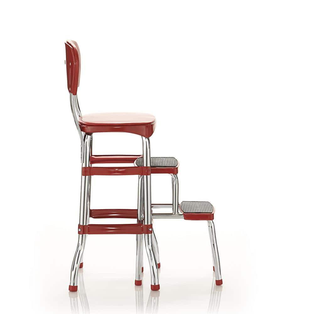 COSCO Stylaire Retro Chair + Step Stool with Pull-Out Steps, 225 lb Weight Capacity (Red, One Pack)