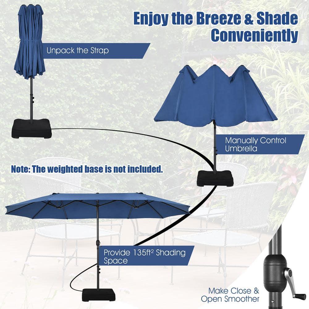 Costway 15FT Patio Double-Sided Umbrella Crank Outdoor Garden Market Sun Shade Navy