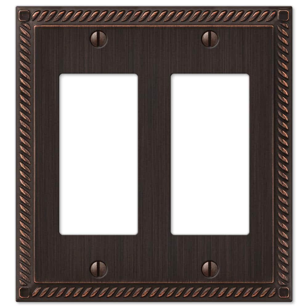 Amerelle 54RRVB Georgian Tumbled Wallplate, 2 Rocker, Cast Metal, Aged Bronze, 1-Pack