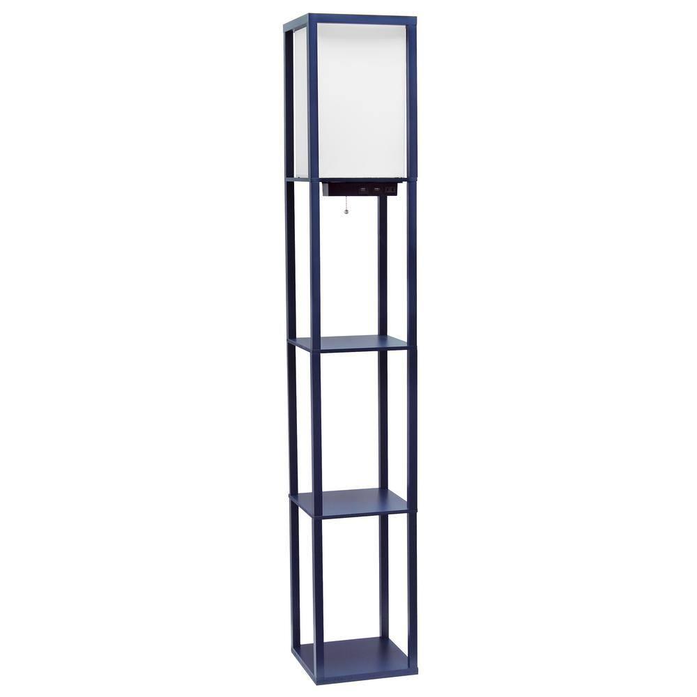 Creekwood Home Classix 62.5" 3-Tier Storage Floor Lamp with Charging Ports and Outlet Navy Blue