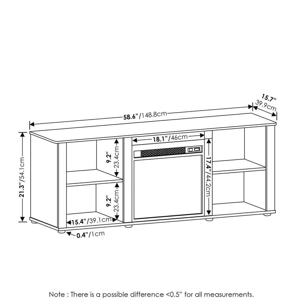 Furinno Classic Fireplace TV Stand Entertainment Console Media Center W/18" Electric Fireplace for TVs up to 60",Americano