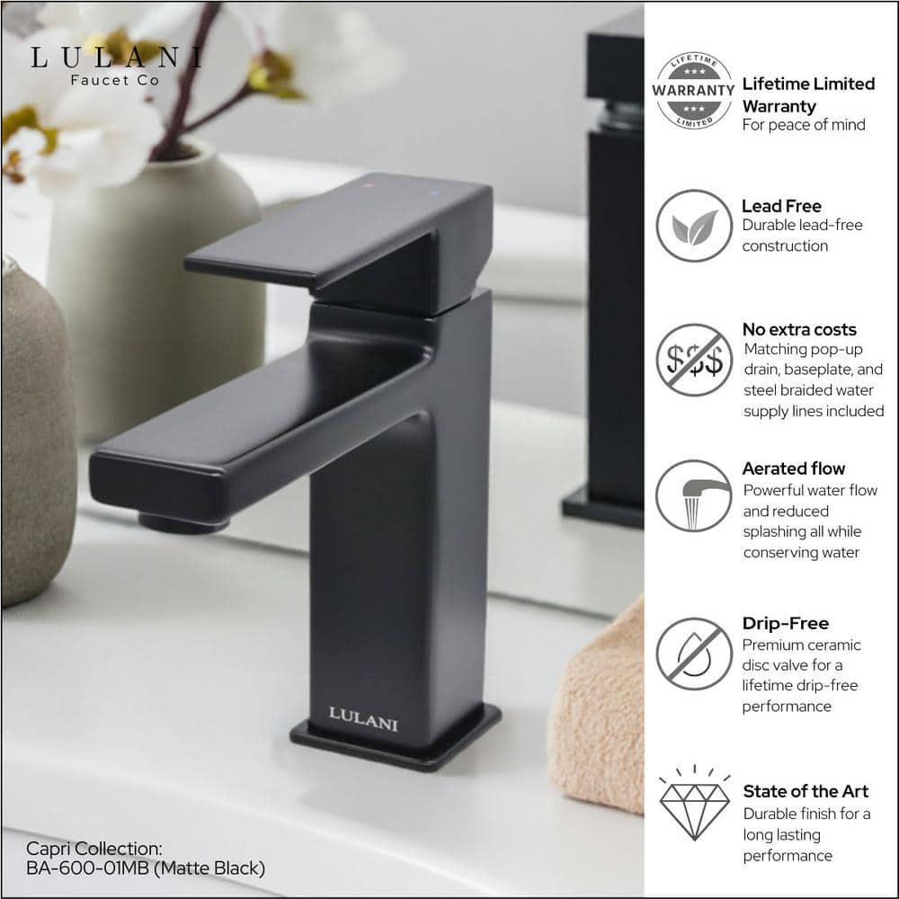 Lulani BA-600-01MB Lulani Capri Single Hole Bathroom Faucet with Drain Assembly
