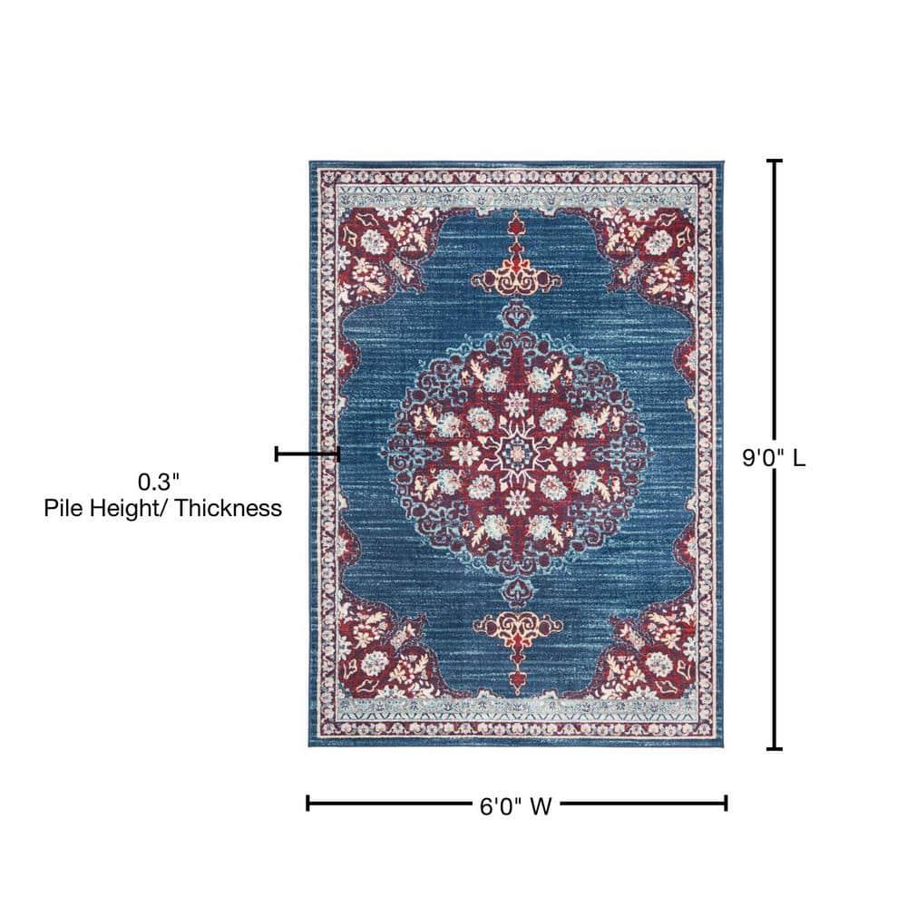 SAFAVIEH Brentwood Harland Floral Bordered Area Rug, 6' x 9', Navy/Burgundy