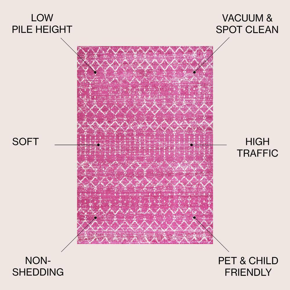 8' x 10' Moroccan HYPE Boho Vintage Diamond Area Rug, Fuchsia/Ivory - JONATHAN Y