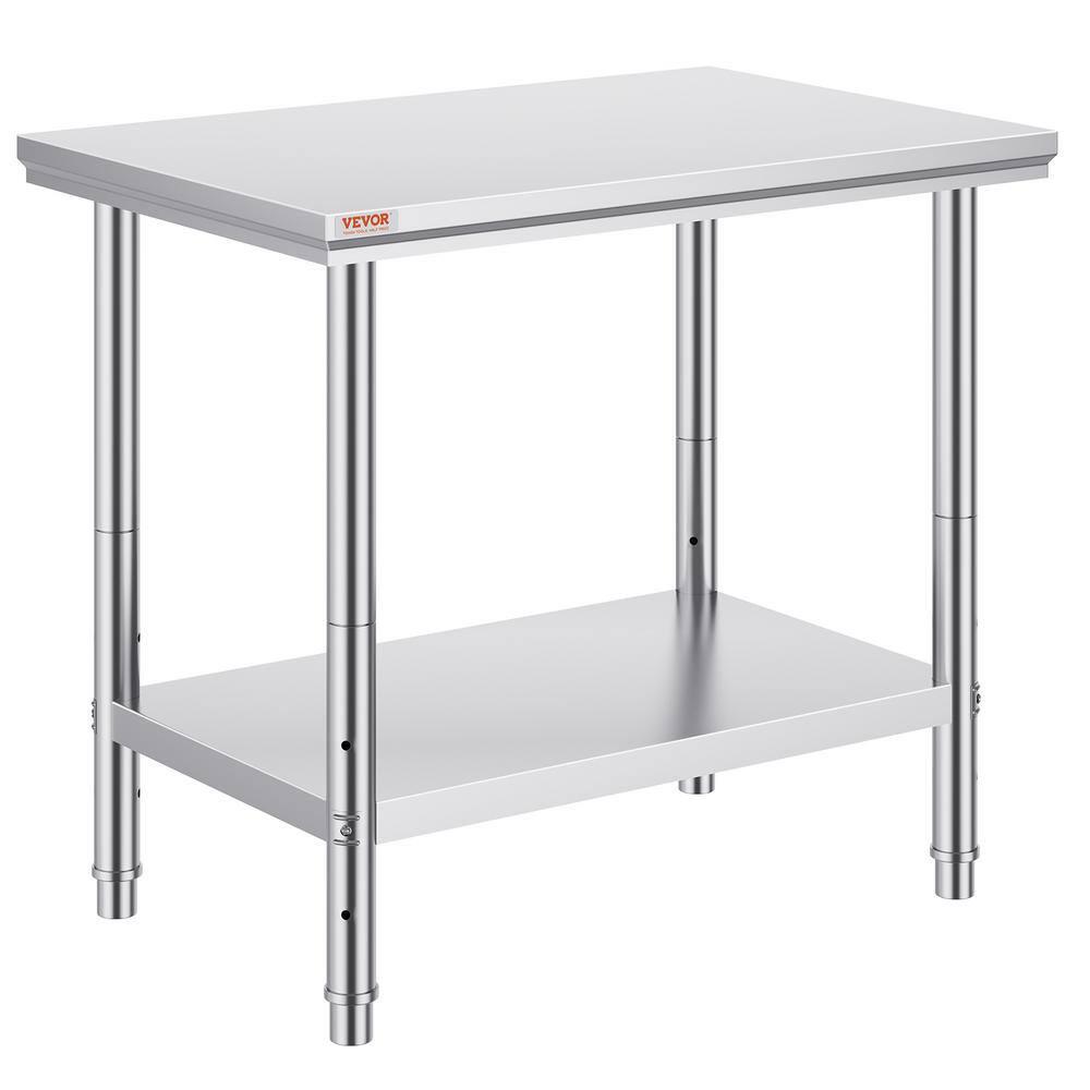 Stainless Steel Prep Table 35 x 24 x 31 in. 700 lbs. Silver Heavy Duty Metal Worktable with 3 Adjustable Height Levels