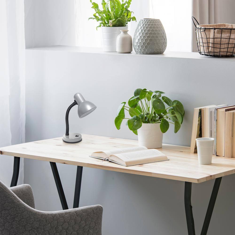 Creekwood Home Essentix 14.25" Traditional Metal Desk Lamp with Flexible Gooseneck Silver: ETL Listed, No Assembly Required