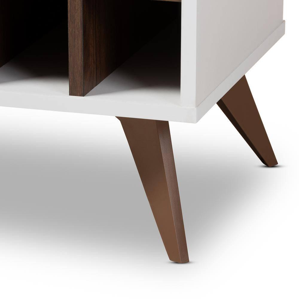 Baxton Studio Pietro Mid-Century Modern White and Brown Finished Wine Cabinet