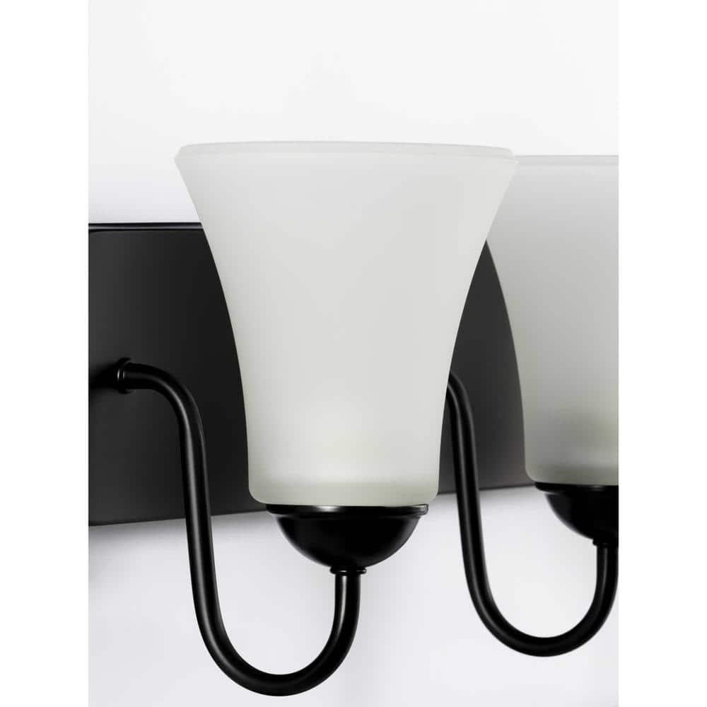 Progress Lighting Classic 4-Light Bath Vanity in Brushed Nickel with Bell-Shaped Etched Glass Shades