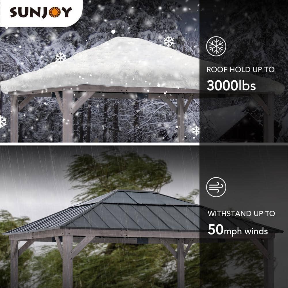 Sunjoy Sunjoy Hardtop Gazebo 13 x 15 ft. Standard Cedar Framed Wood Gazebo, Outdoor Patio Gazebo