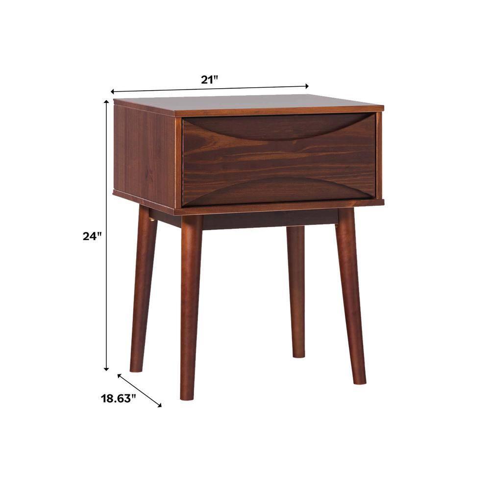 George Oliver Mid-Century Modern 1-Drawer Solid Wood Nightstand – Walnut