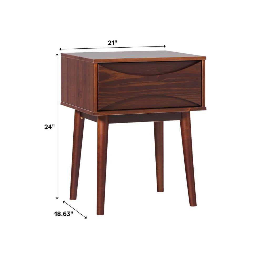 George Oliver Mid-Century Modern 1-Drawer Solid Wood Nightstand – Walnut