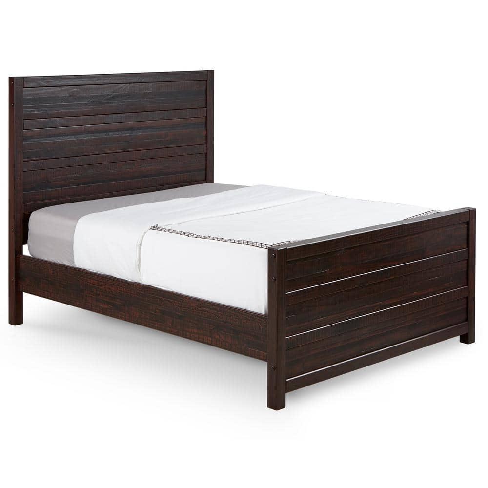Camaflexi Carmel Solid Wood Platform Bed Frame with Headboard, King, Antique Walnut