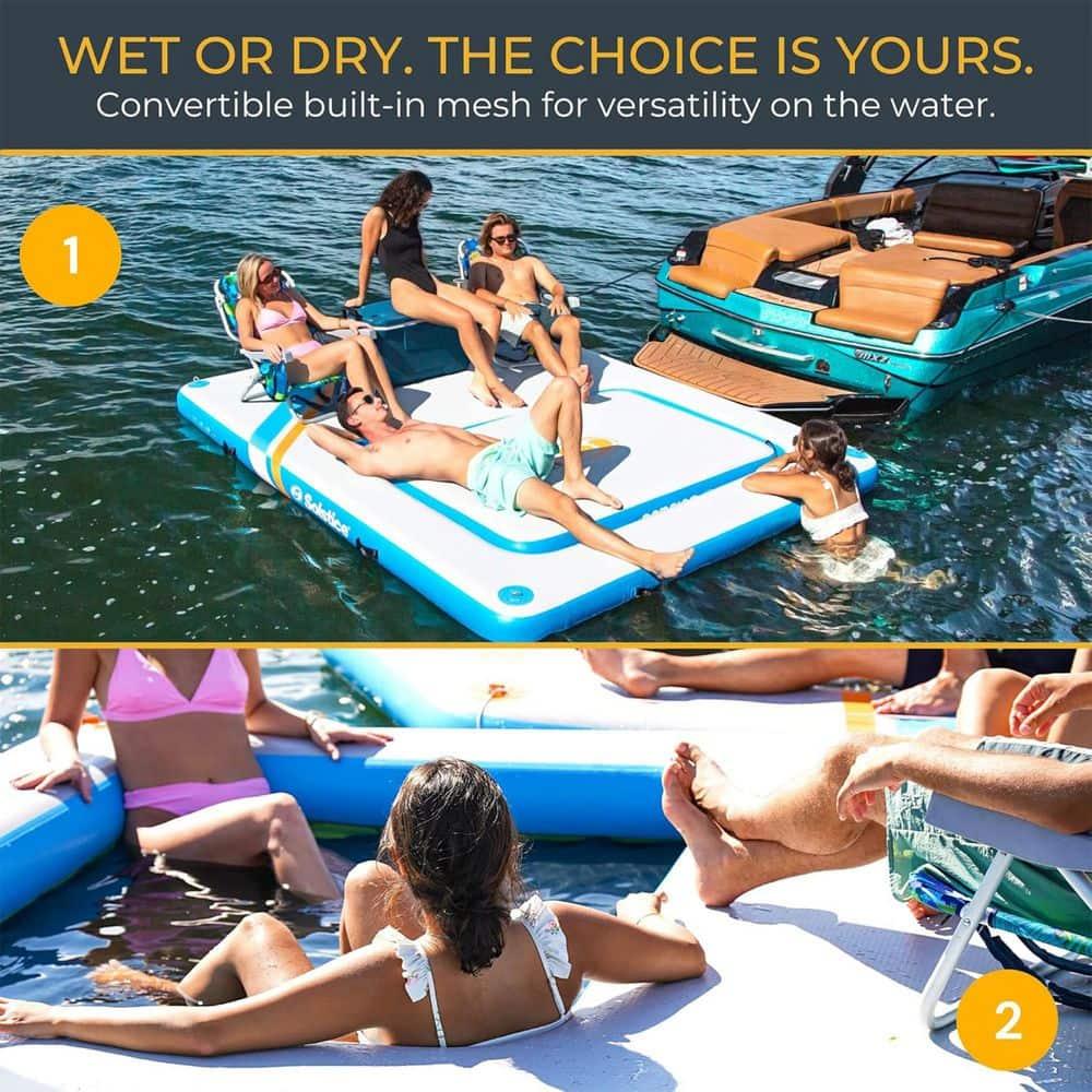 SOLSTICE Original Inflatable Mesh Dock Platform for Lake Boat Pool Ocean for Adults Kids & Pet Dogs Up to 8 People, Water Mat Swim Raft, 10'x8'