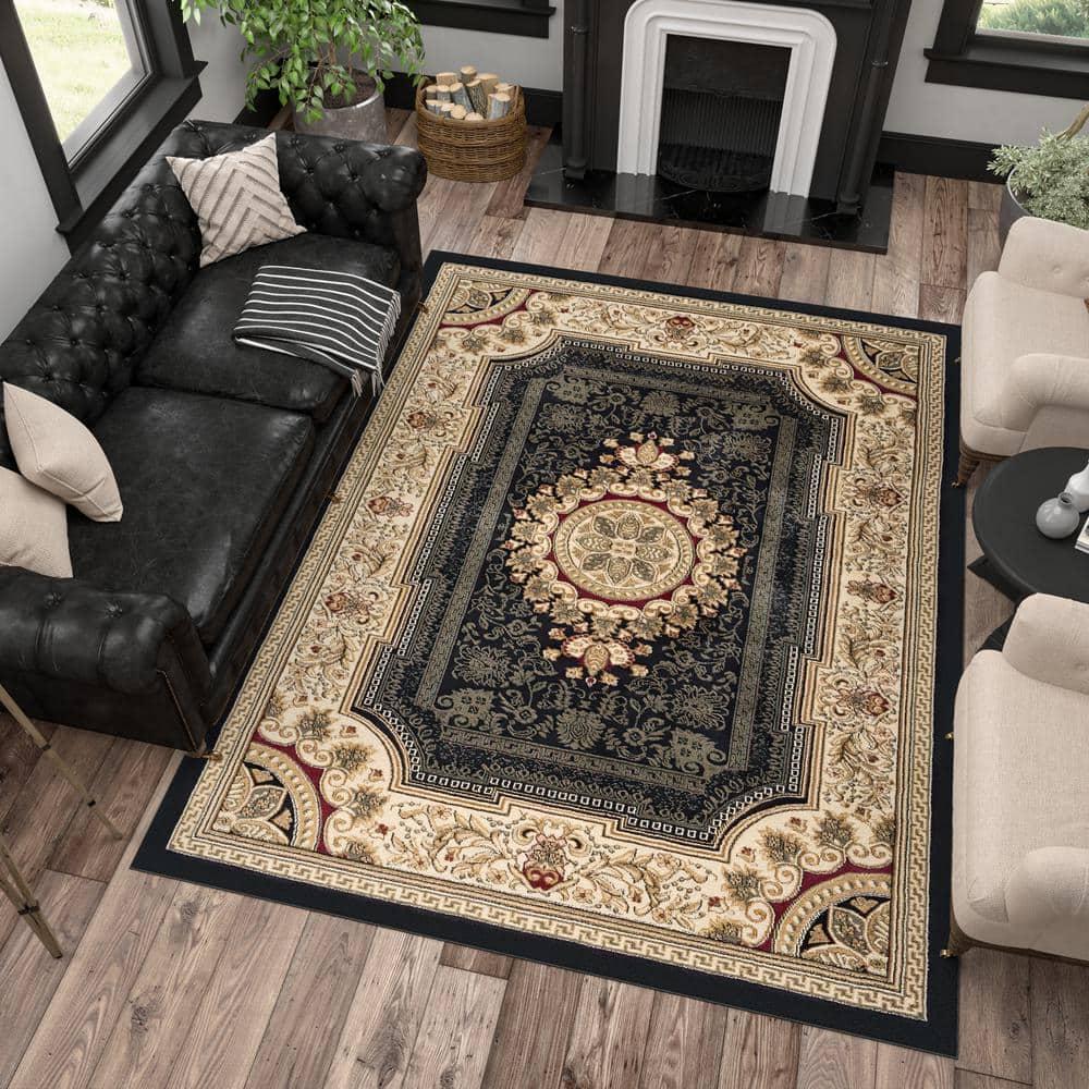 Tayse Sensation 2 x 3 (ft) Loomed Polypropylene Black Rectangular Indoor Floral/Botanical Oriental Throw rug