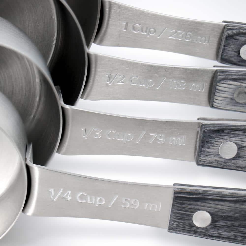 Oster Blakeley 4 Piece Stainless Steel Measuring Cup Set in Dark Gray with Wood Handles