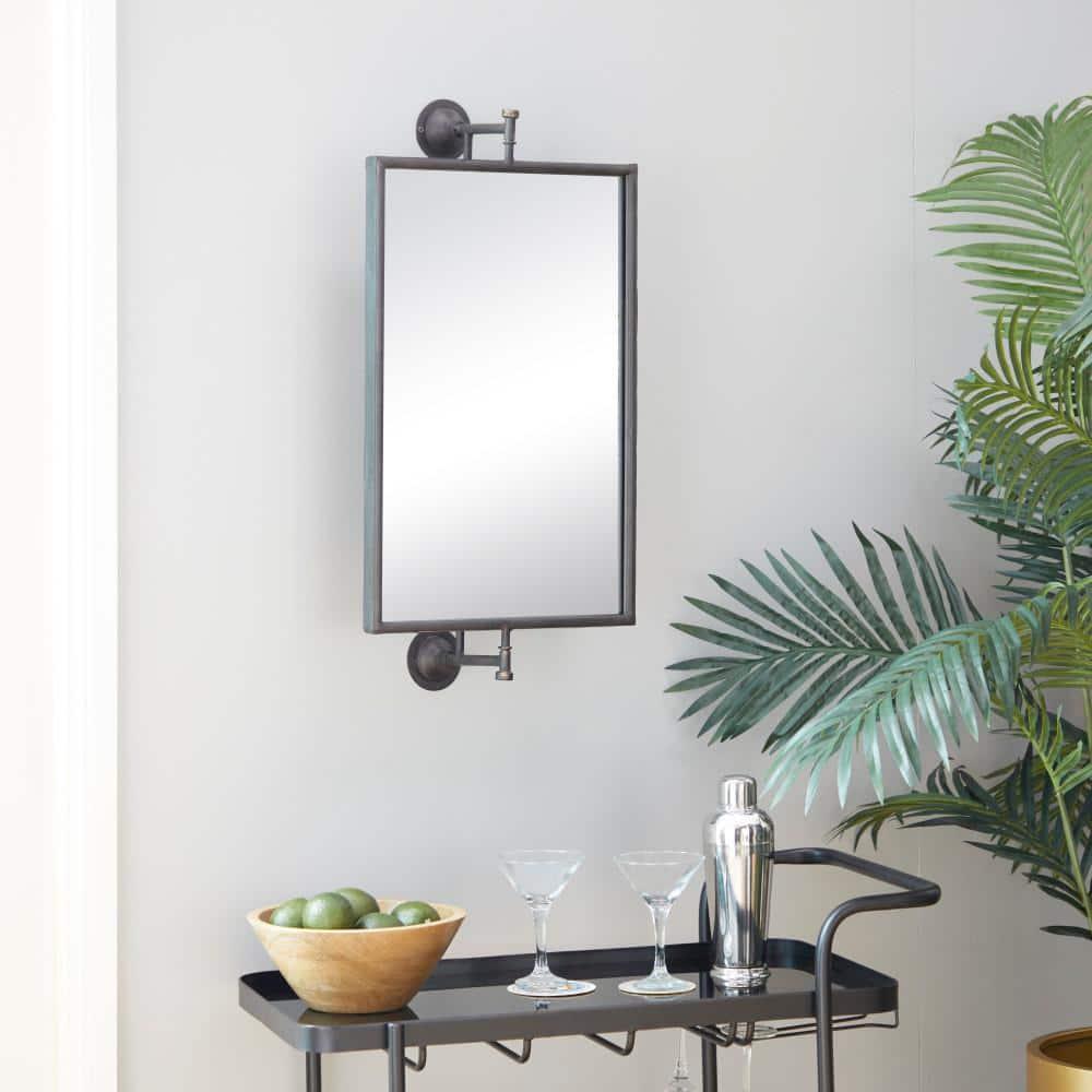 DecMode Industrial Rectangular Metal Wall Mirror with Pull Handle Design and Black Finish, 14"W x 28"H